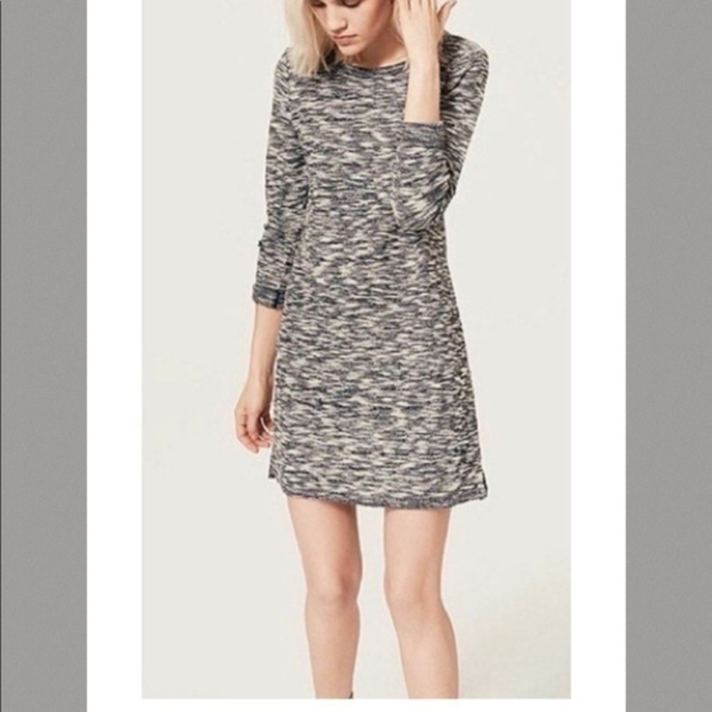 Lou & Grey Black & White Marbled Long Sleeves Short Knit Fall Winter Dress M